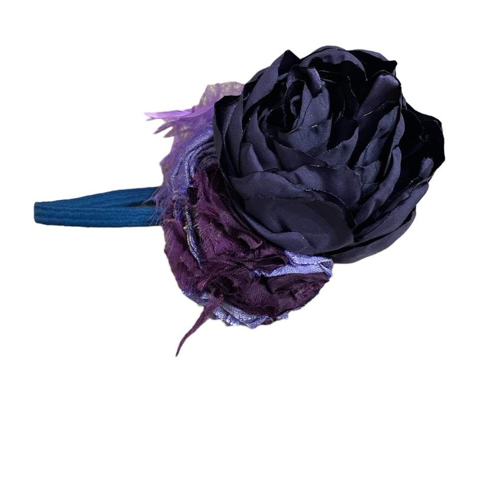 Purple satin silk & feather flower headband or choker statement necklace OOAK